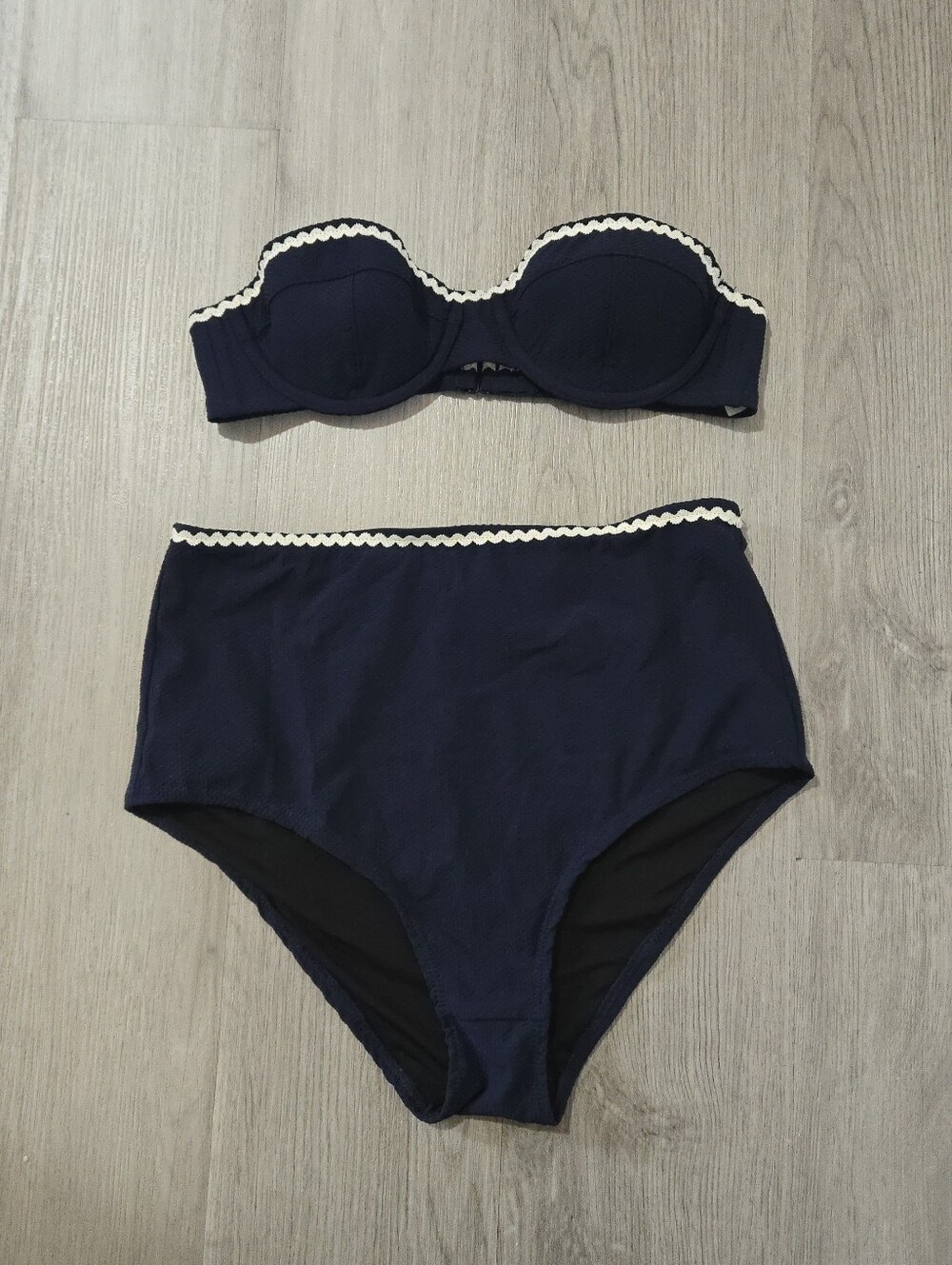 J. Crew Navy Pique Rick Rack High Waisted Bikini, SIZE 32A/XS